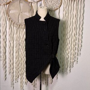 Crea Concept Black Quilted Asymmetrical Hem Button Front Cardigan Size 38